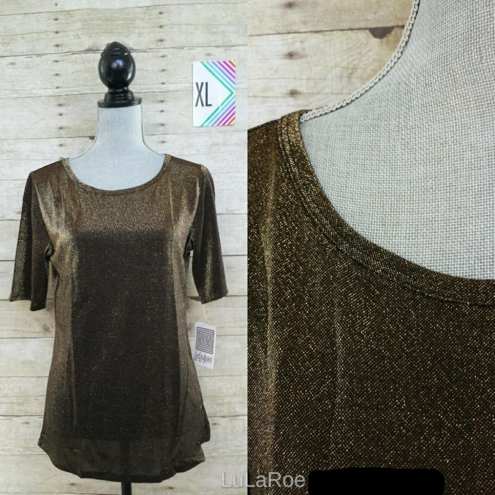 NWT LuLaRoe Gigi Top Elegant Collection XL - Black & Metallic Bronze/Gold